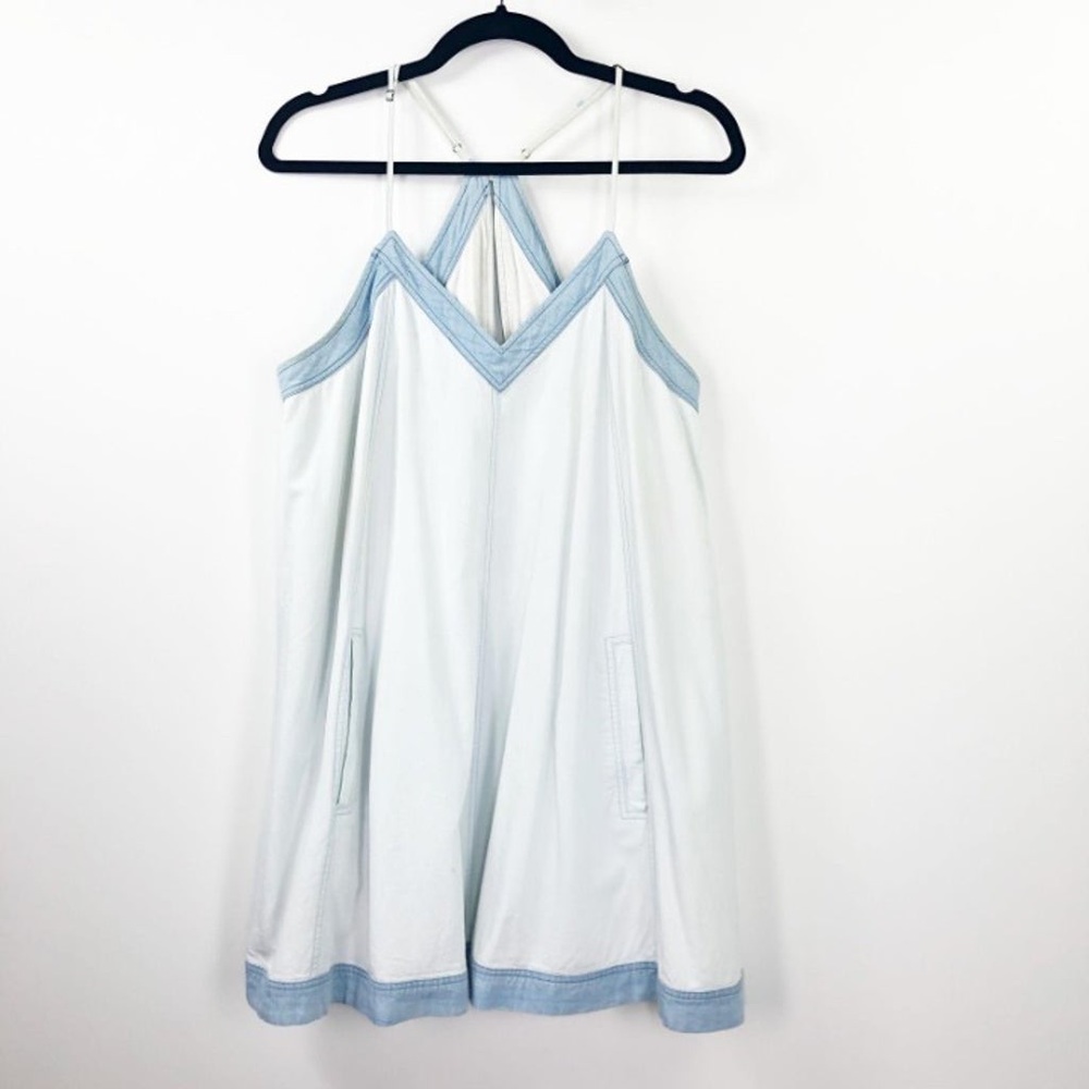 ADDISON Wyton A-Line Racerback V-Neck Light Wash Chambray Dress - Picture 6 of 14